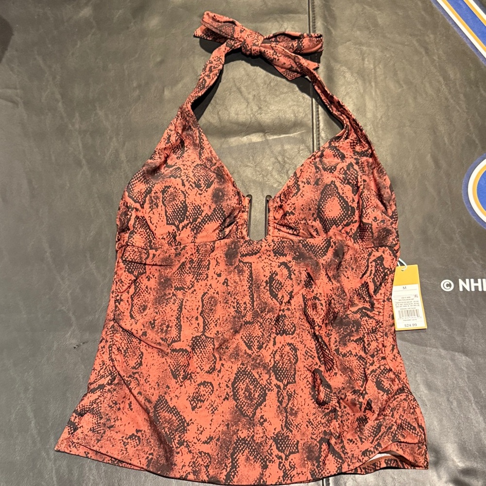 Kona Sol Rust Snake-Print Halter Swim Camisole